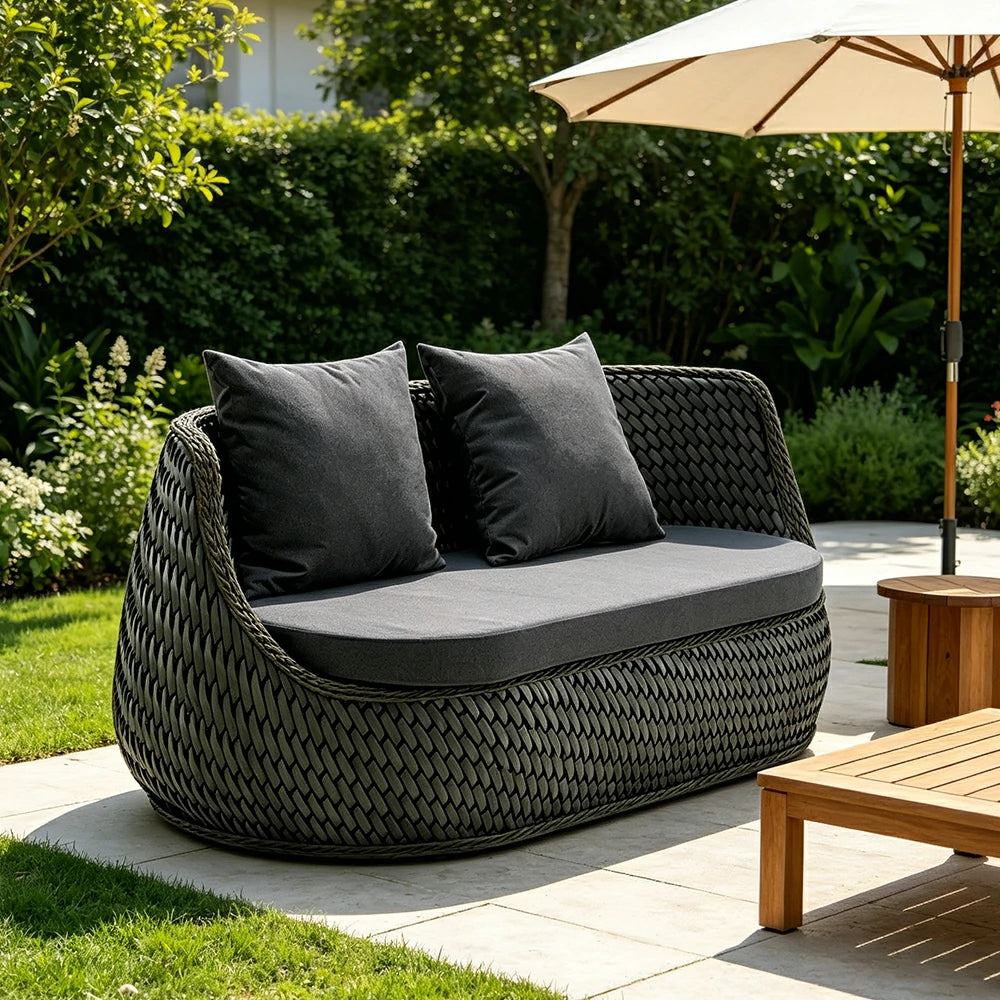 SOLARA Outdoor 2-Seater Sofa with Woven Rattan Design for Patio Balcony Garden - Grey