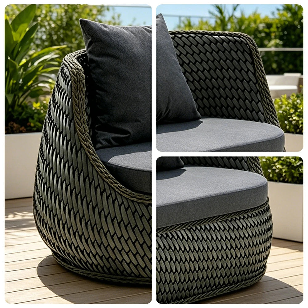SOLARA Outdoor 2-Seater Sofa with Woven Rattan Design for Patio Balcony Garden - Grey
