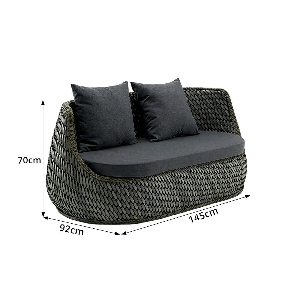 SOLARA Outdoor 2-Seater Sofa with Woven Rattan Design for Patio Balcony Garden - Grey