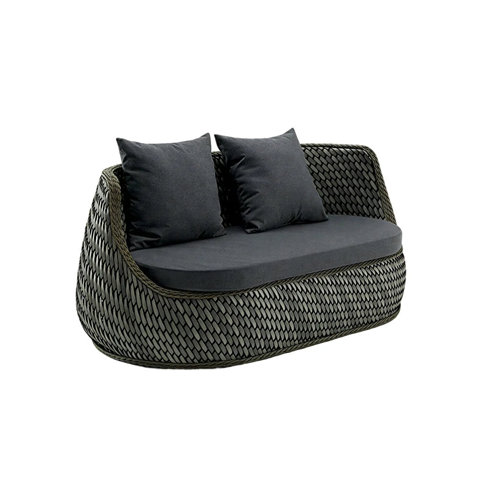 SOLARA Outdoor 2-Seater Sofa with Woven Rattan Design for Patio Balcony Garden - Grey