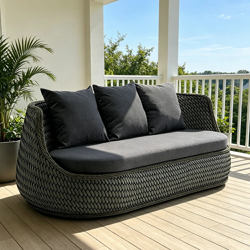 SOLARA Outdoor 3-Seater Sofa with Woven Rattan Design for Patio Balcony Garden - Grey