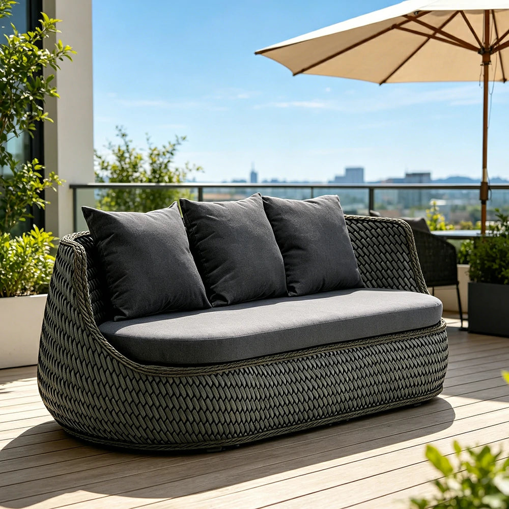 SOLARA Outdoor 3-Seater Sofa with Woven Rattan Design for Patio Balcony Garden - Grey