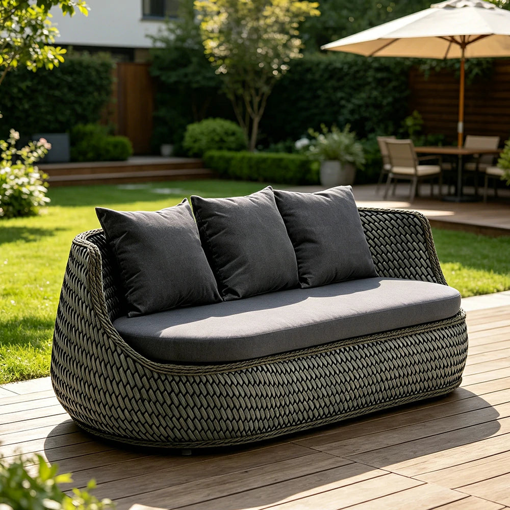 SOLARA Outdoor 3-Seater Sofa with Woven Rattan Design for Patio Balcony Garden - Grey