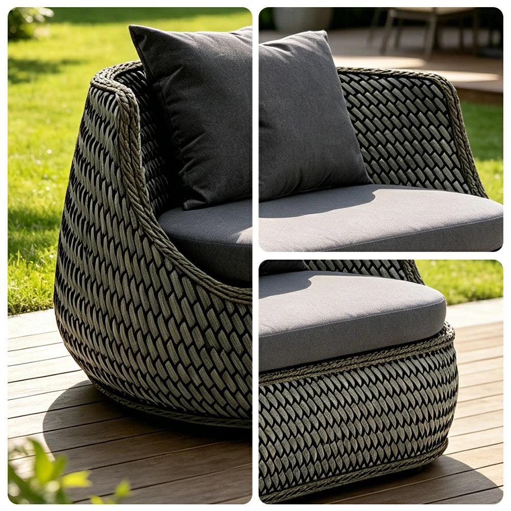 SOLARA Outdoor 3-Seater Sofa with Woven Rattan Design for Patio Balcony Garden - Grey
