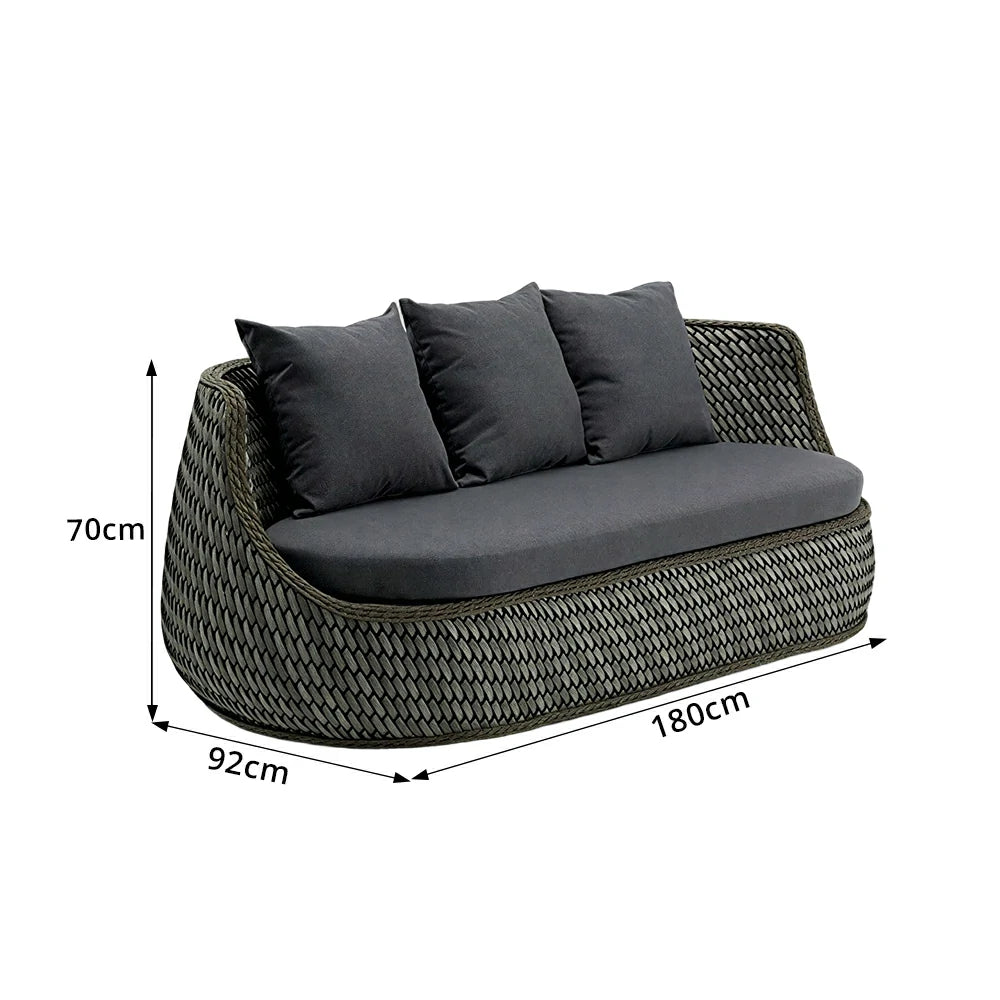 SOLARA Outdoor 3-Seater Sofa with Woven Rattan Design for Patio Balcony Garden - Grey