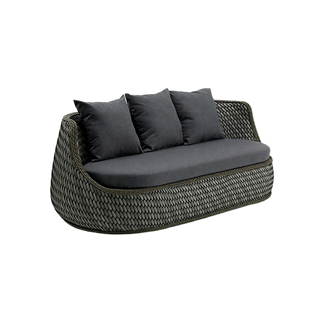 SOLARA Outdoor 3-Seater Sofa with Woven Rattan Design for Patio Balcony Garden - Grey
