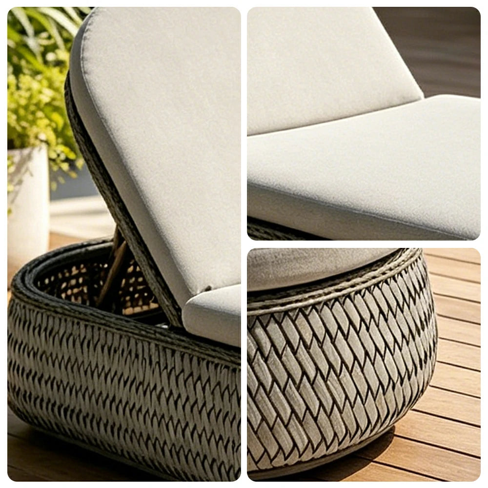 SOLARA Outdoor Woven Rattan Sun Lounger with Cushioned Seat for Patio Balcony Garden - Grey