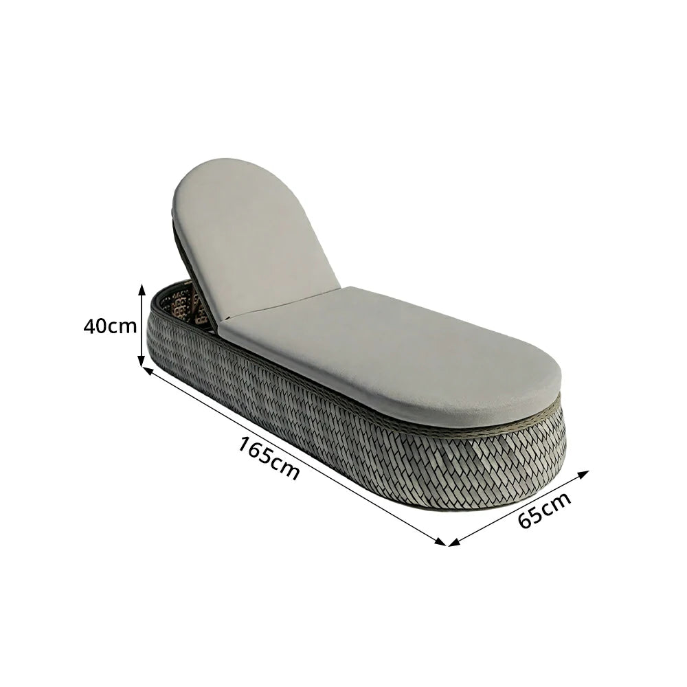 SOLARA Outdoor Woven Rattan Sun Lounger with Cushioned Seat for Patio Balcony Garden - Grey
