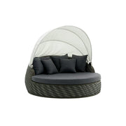 SOLARA Outdoor Round Daybed with Woven Rattan and Canopy for Patio Garden - Grey