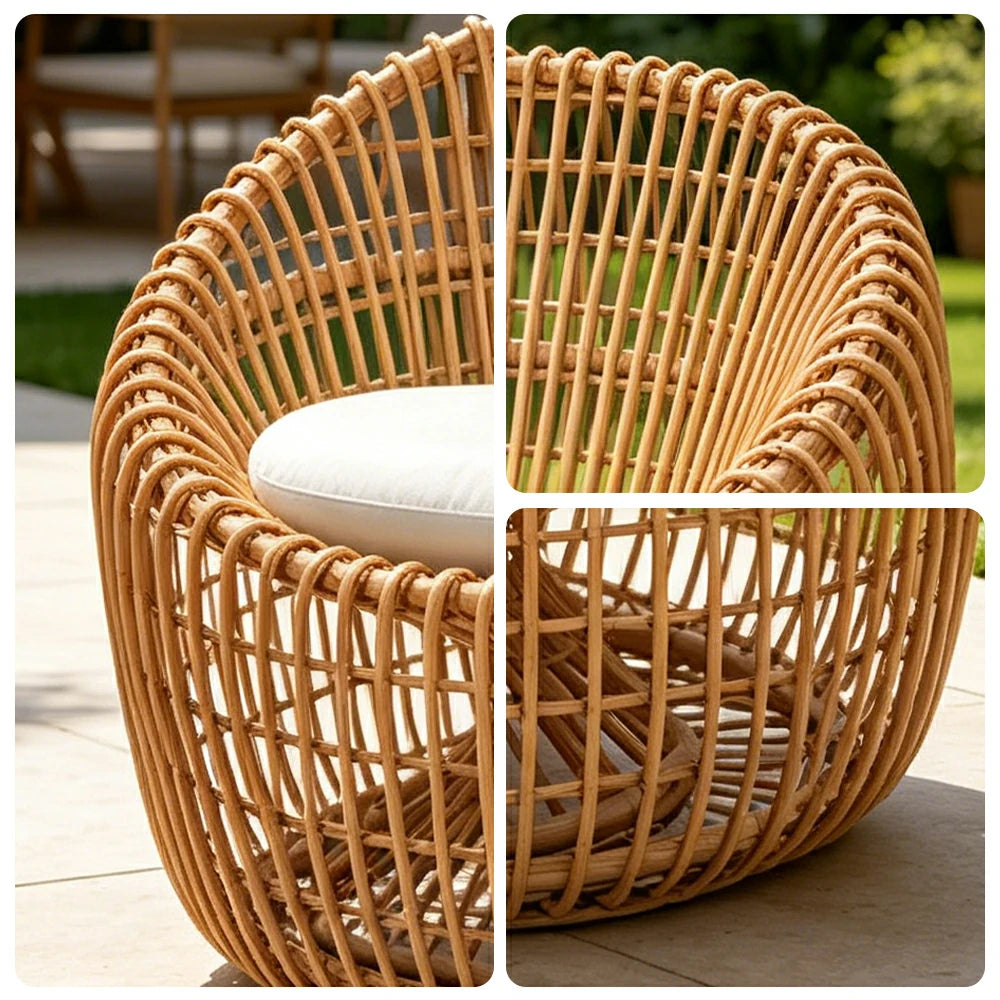SOLARA Outdoor Round Single Sofa Chair with Imported PE Rattan for Patio Balcony Garden - Natural