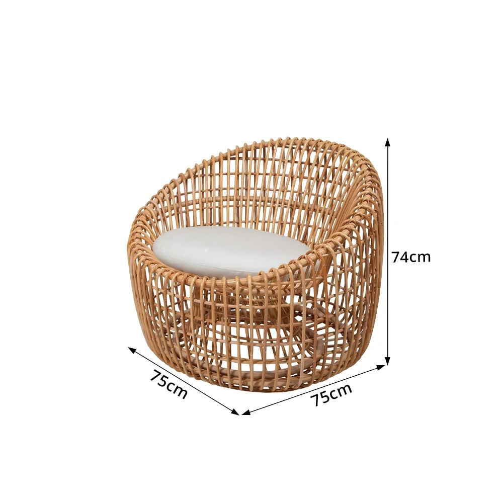 SOLARA Outdoor Round Single Sofa Chair with Imported PE Rattan for Patio Balcony Garden - Natural
