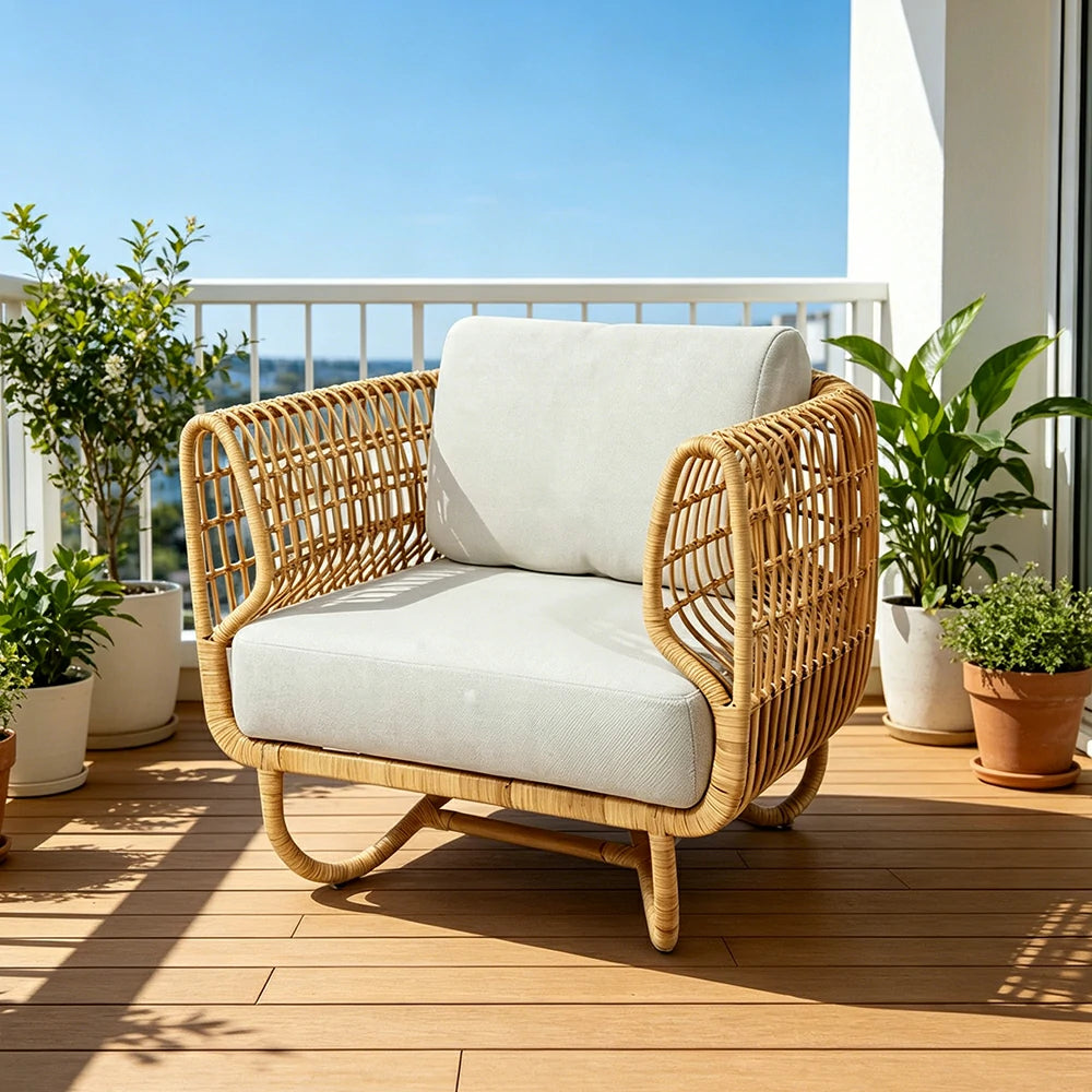 SOLARA Outdoor Single Sofa Chair with Imported PE Rattan for Patio Balcony Garden - Natural