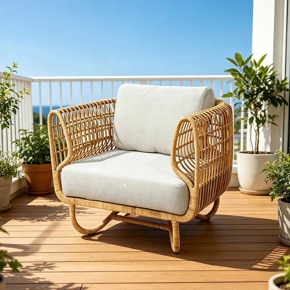 SOLARA Outdoor Single Sofa Chair with Imported PE Rattan for Patio Balcony Garden - Natural