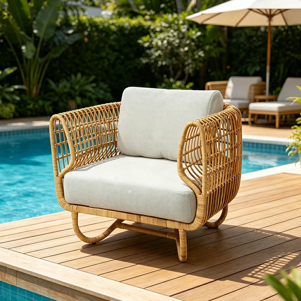 SOLARA Outdoor Single Sofa Chair with Imported PE Rattan for Patio Balcony Garden - Natural