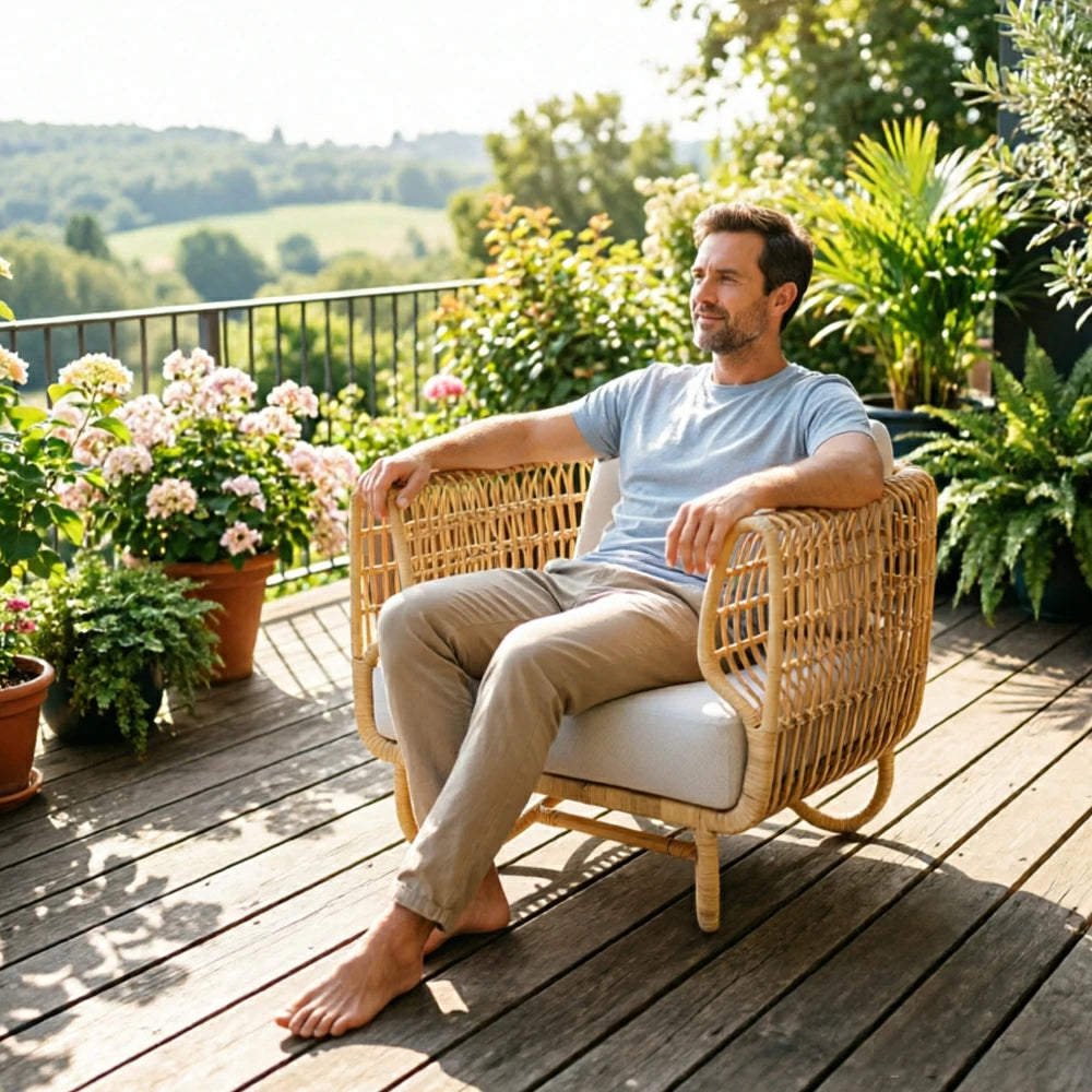 SOLARA Outdoor Single Sofa Chair with Imported PE Rattan for Patio Balcony Garden - Natural