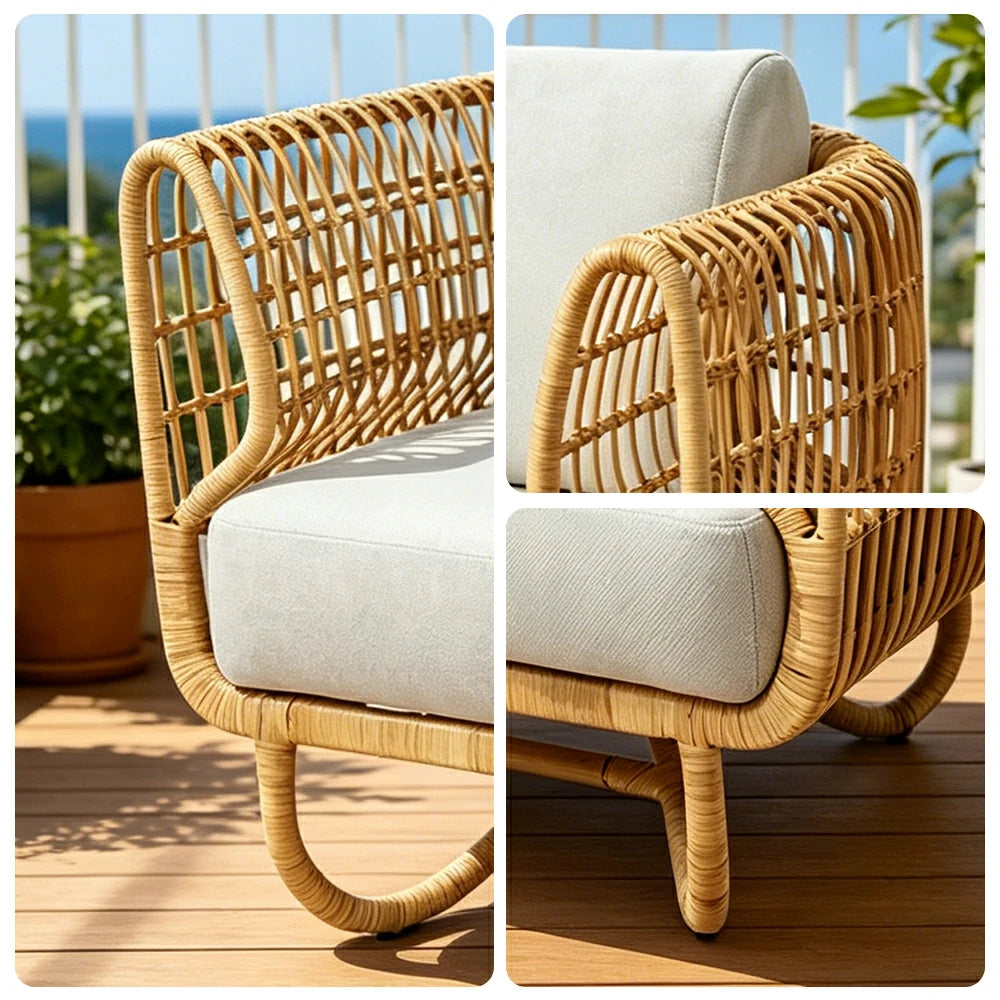 SOLARA Outdoor Single Sofa Chair with Imported PE Rattan for Patio Balcony Garden - Natural