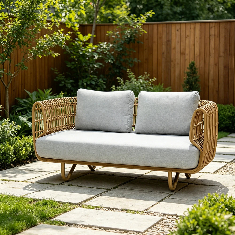 SOLARA Outdoor 2-Seater Sofa with Imported PE Rattan for Patio Balcony Garden - Natural