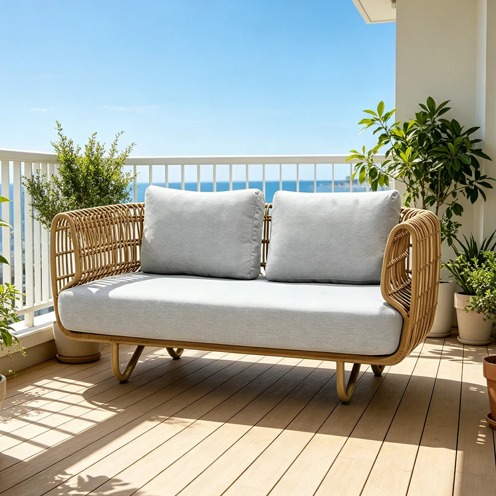 SOLARA Outdoor 2-Seater Sofa with Imported PE Rattan for Patio Balcony Garden - Natural