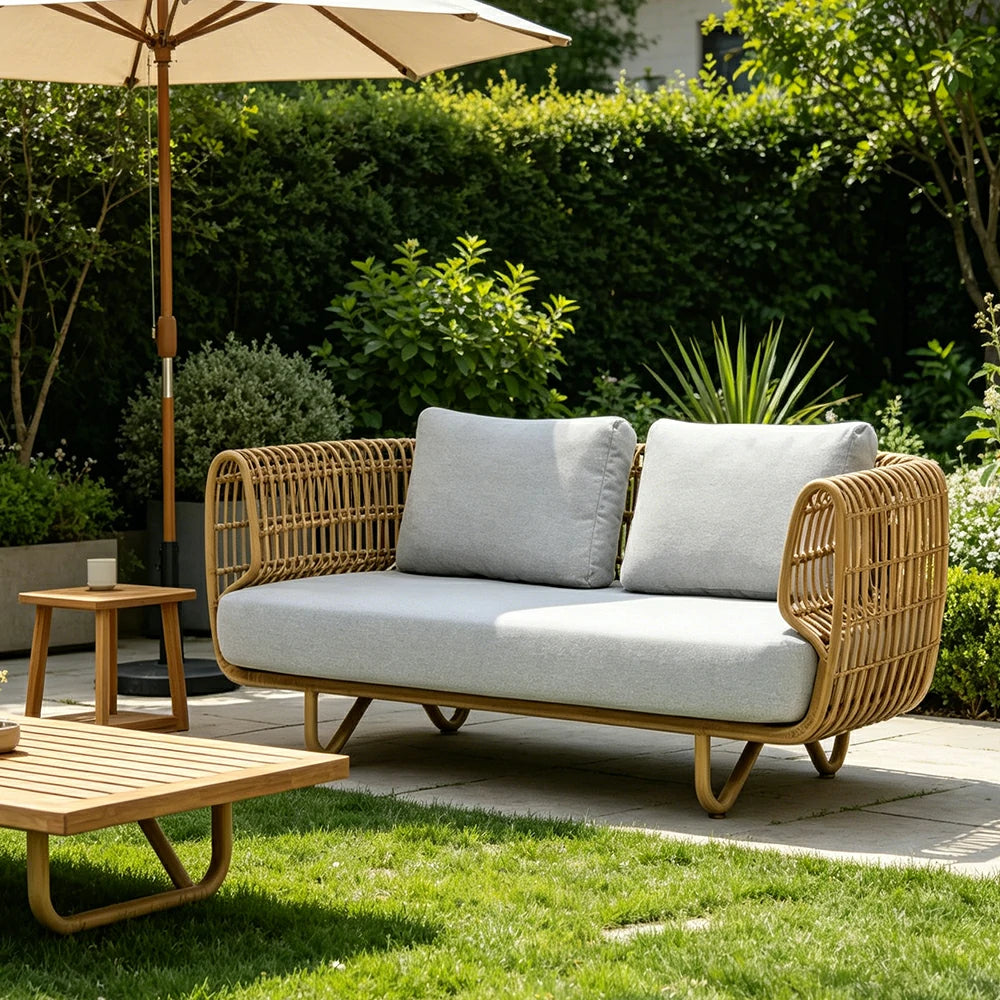 SOLARA Outdoor 2-Seater Sofa with Imported PE Rattan for Patio Balcony Garden - Natural