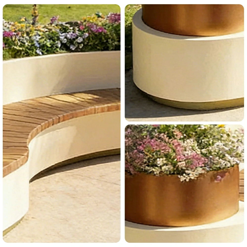 SOLARA 240/260/280cm Integrated Planter Bench Thick Metal Frame with Curved Design for Commercial Street Park Cafe