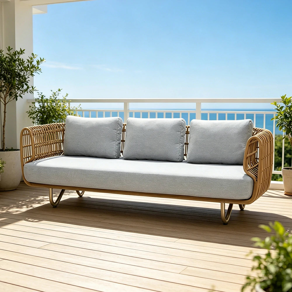 SOLARA Outdoor 3-Seater Sofa with Imported PE Rattan for Patio Balcony Garden - Natural