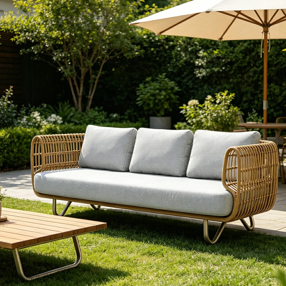 SOLARA Outdoor 3-Seater Sofa with Imported PE Rattan for Patio Balcony Garden - Natural