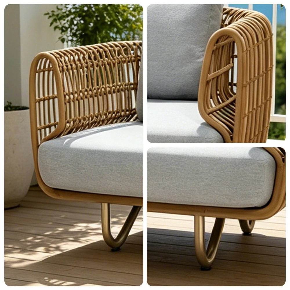 SOLARA Outdoor 3-Seater Sofa with Imported PE Rattan for Patio Balcony Garden - Natural