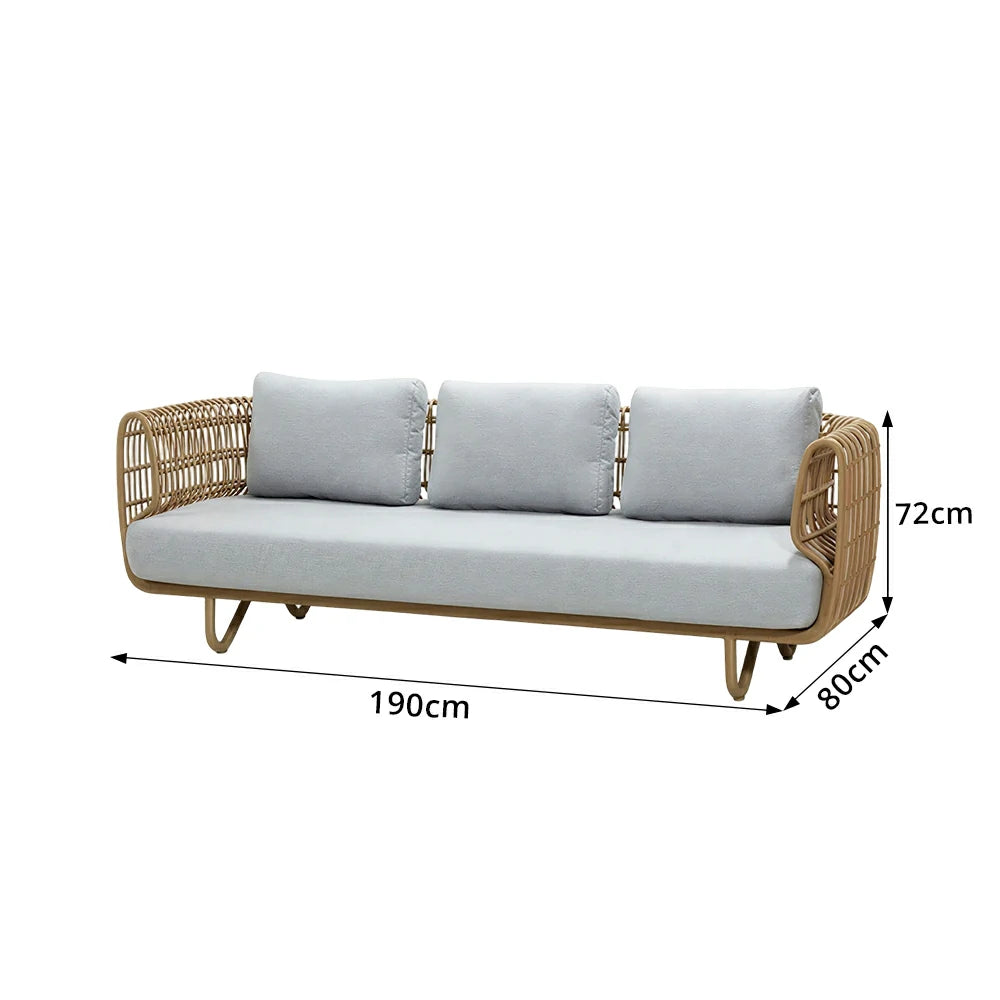 SOLARA Outdoor 3-Seater Sofa with Imported PE Rattan for Patio Balcony Garden - Natural