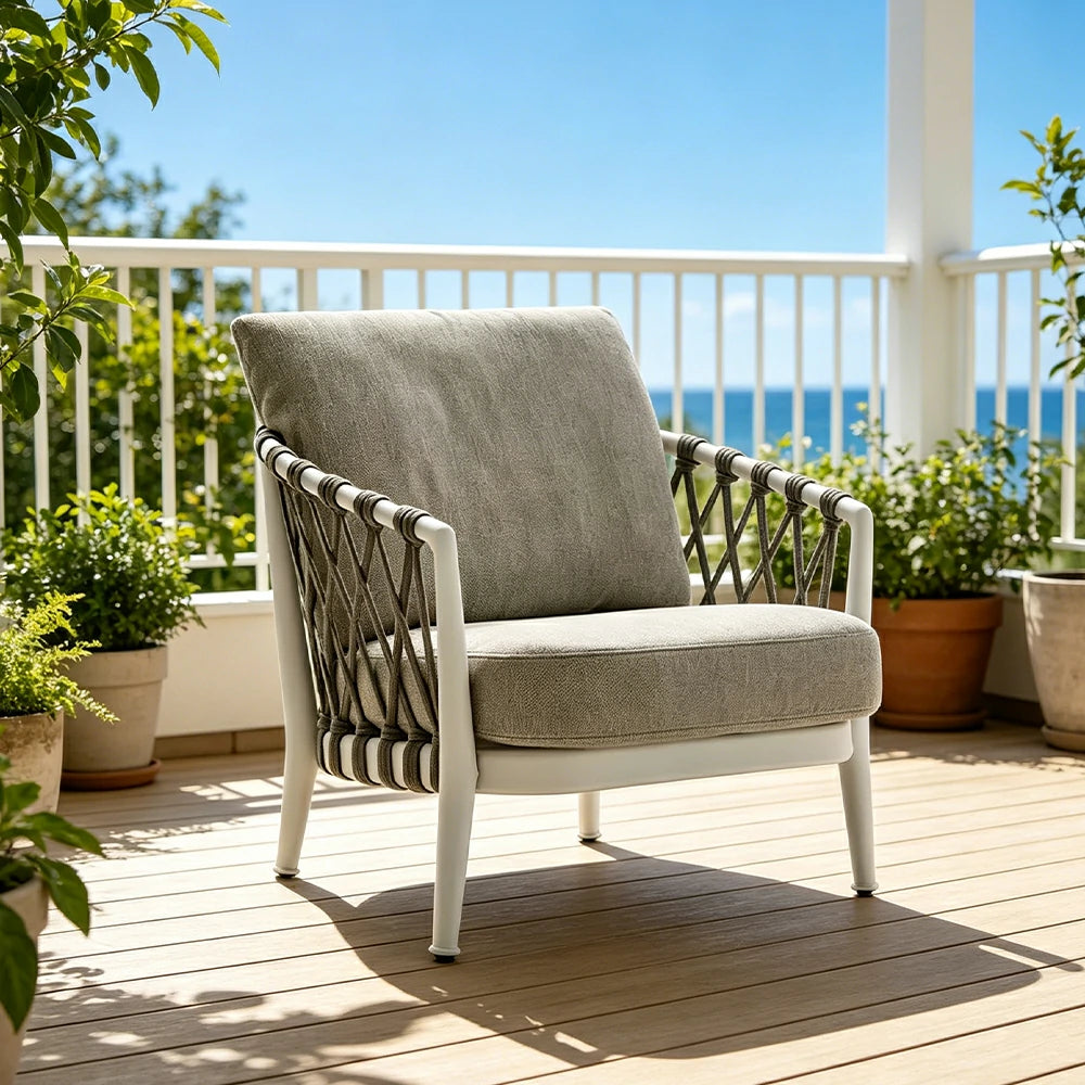 SOLARA Outdoor Small Single Sofa Chair with Waterproof Fabric, 45D High-Density Foam for Patio Garden - Grey