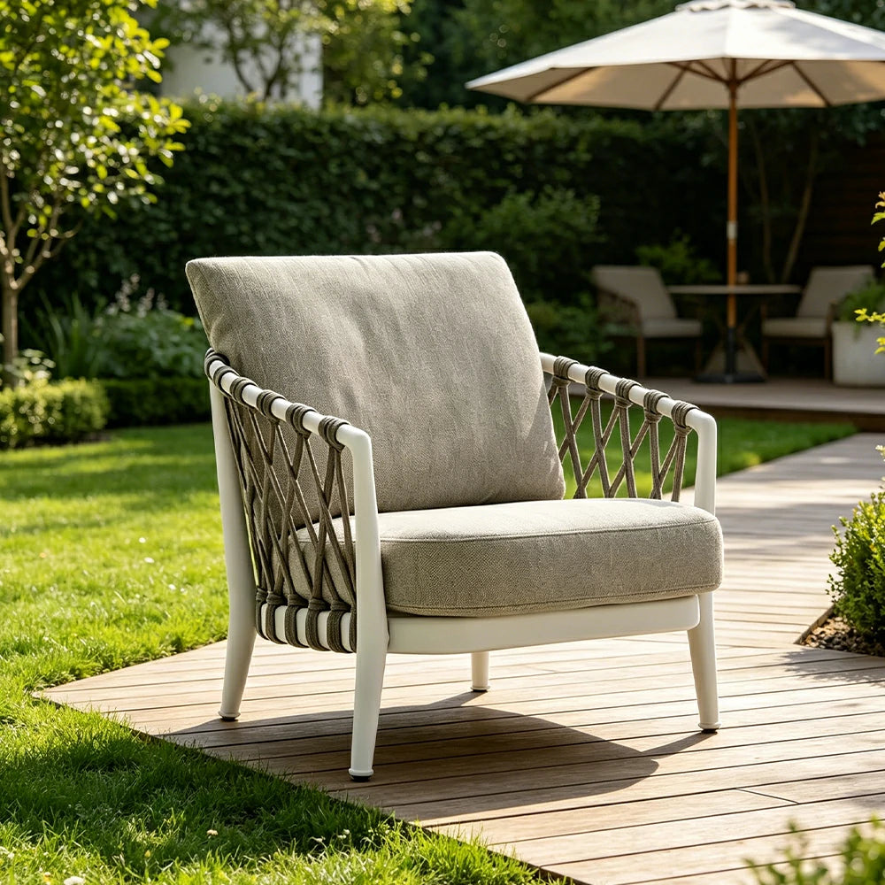 SOLARA Outdoor Small Single Sofa Chair with Waterproof Fabric, 45D High-Density Foam for Patio Garden - Grey