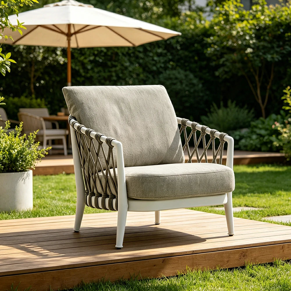 SOLARA Outdoor Small Single Sofa Chair with Waterproof Fabric, 45D High-Density Foam for Patio Garden - Grey