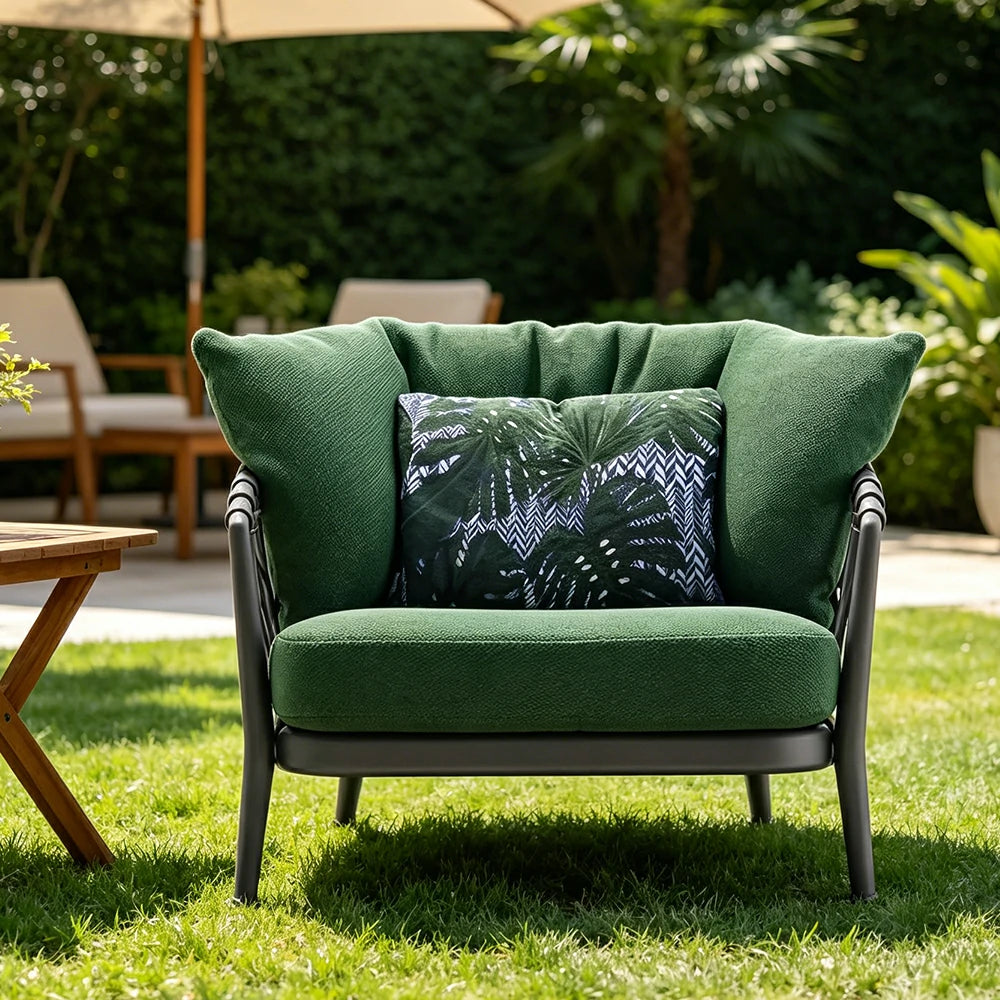 SOLARA Outdoor Large Single Sofa Chair - Waterproof Fabric, 45D High-Density Foam for Patio Garden - Green
