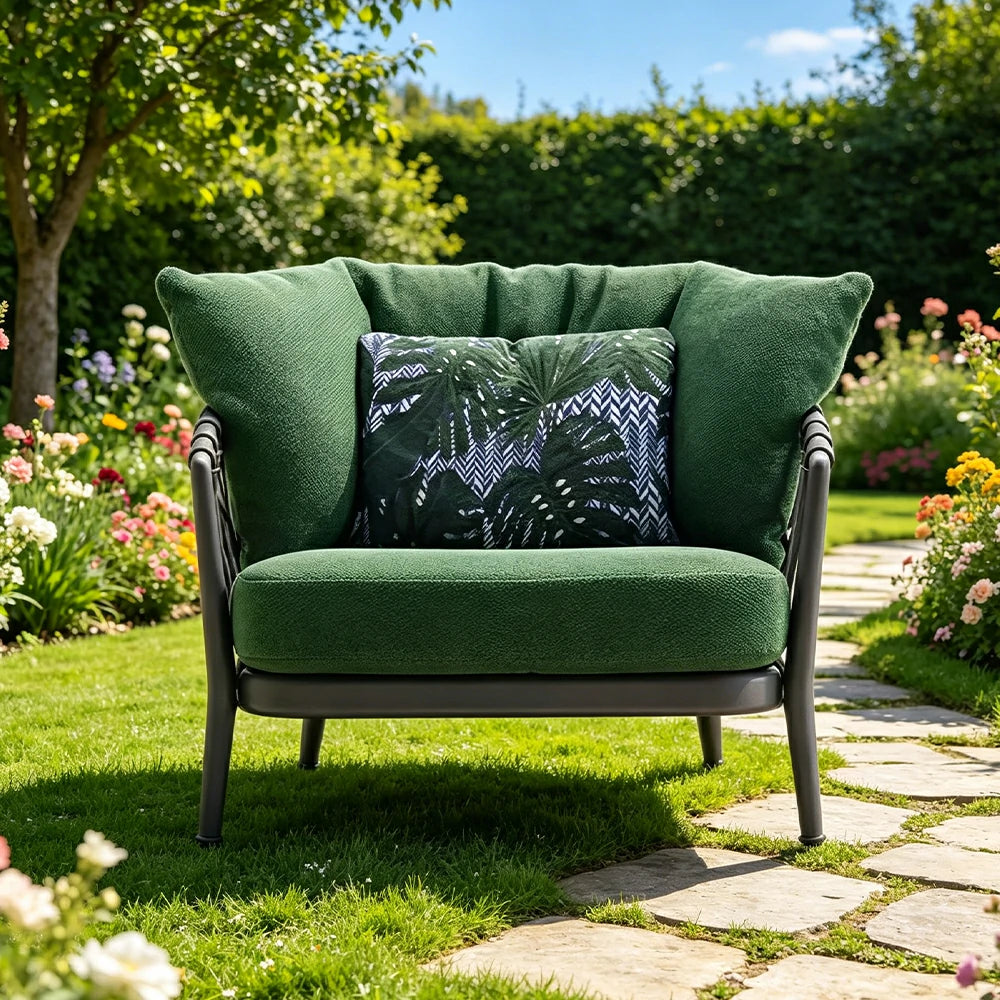 SOLARA Outdoor Large Single Sofa Chair - Waterproof Fabric, 45D High-Density Foam for Patio Garden - Green