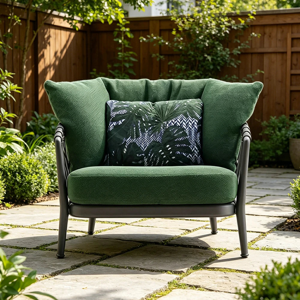 SOLARA Outdoor Large Single Sofa Chair - Waterproof Fabric, 45D High-Density Foam for Patio Garden - Green