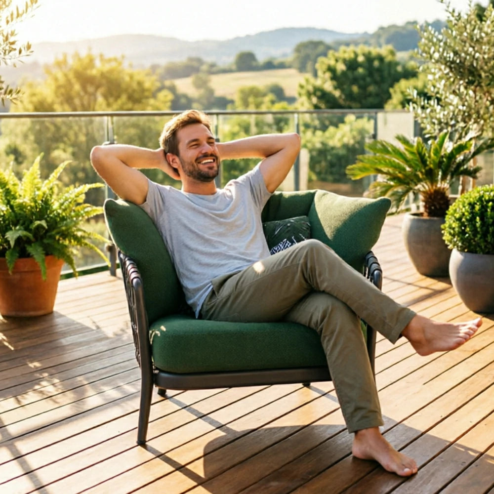 SOLARA Outdoor Large Single Sofa Chair - Waterproof Fabric, 45D High-Density Foam for Patio Garden - Green