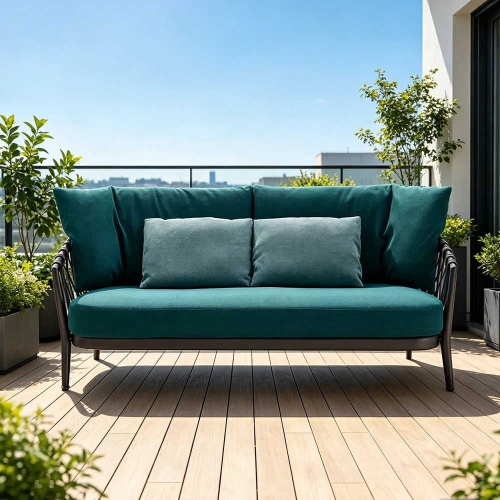 SOLARA Outdoor 2-Seater Sofa - Waterproof Fabric, 45D High-Density Foam for Patio Garden - Blue