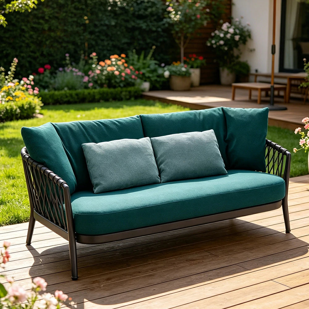 SOLARA Outdoor 2-Seater Sofa - Waterproof Fabric, 45D High-Density Foam for Patio Garden - Blue