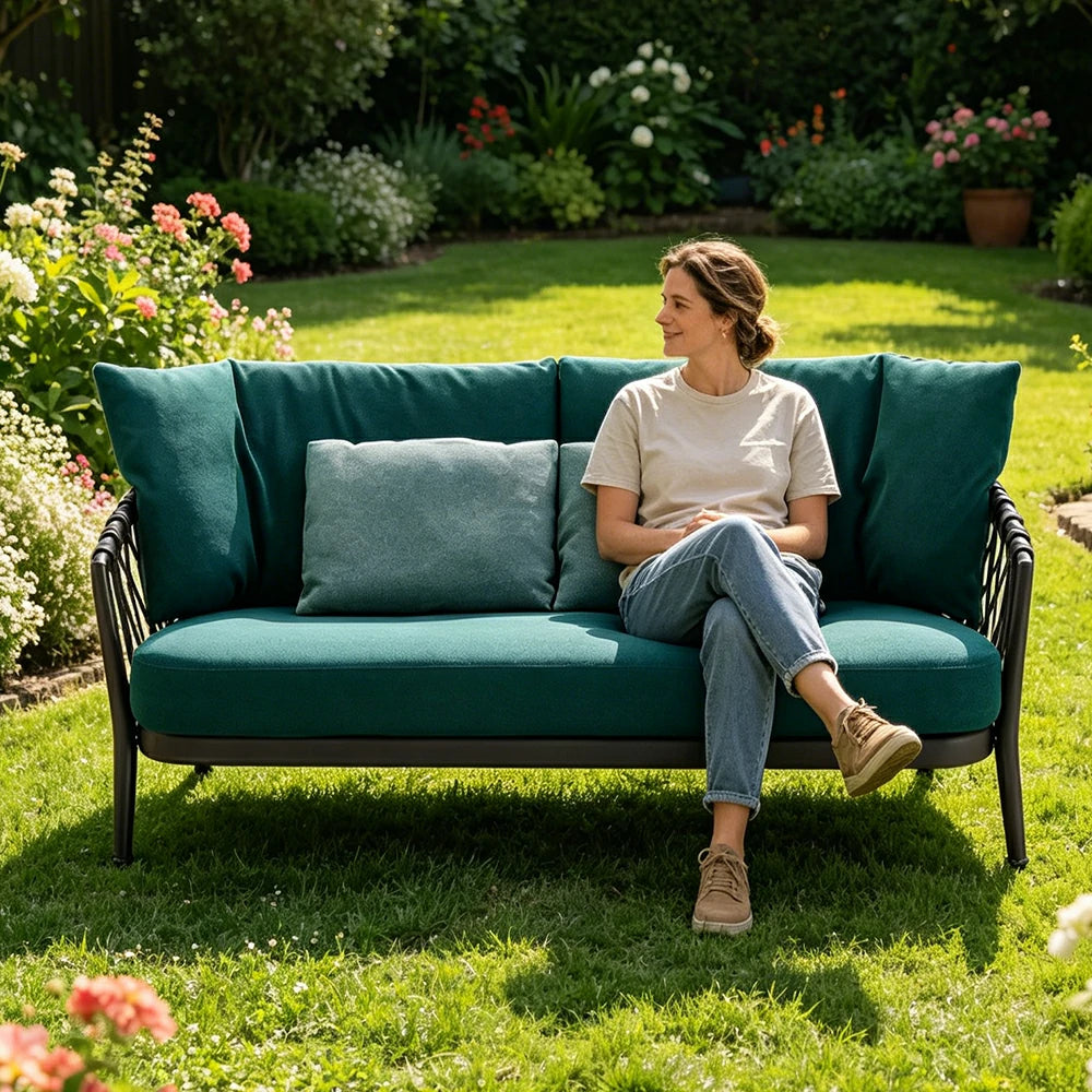 SOLARA Outdoor 2-Seater Sofa - Waterproof Fabric, 45D High-Density Foam for Patio Garden - Blue