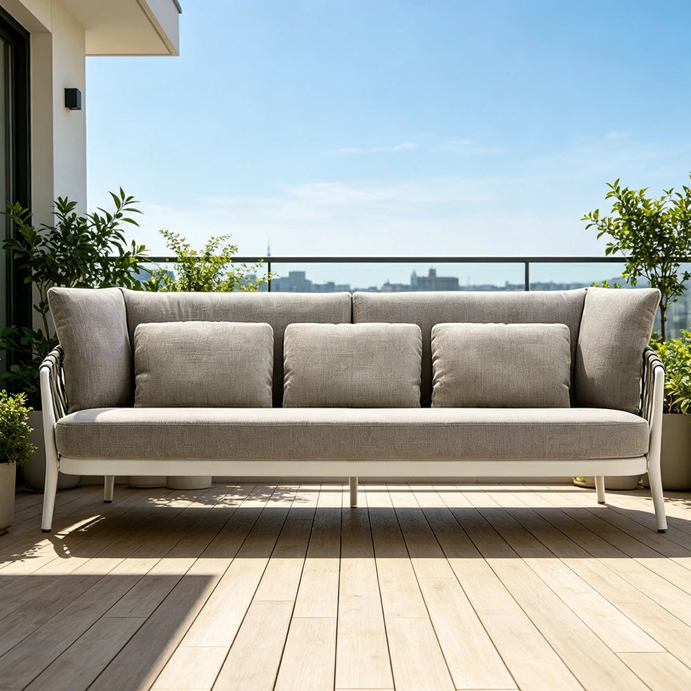 SOLARA Outdoor 3-Seater Sofa - Waterproof Fabric, 45D High-Density Foam for Patio Garden - Beige