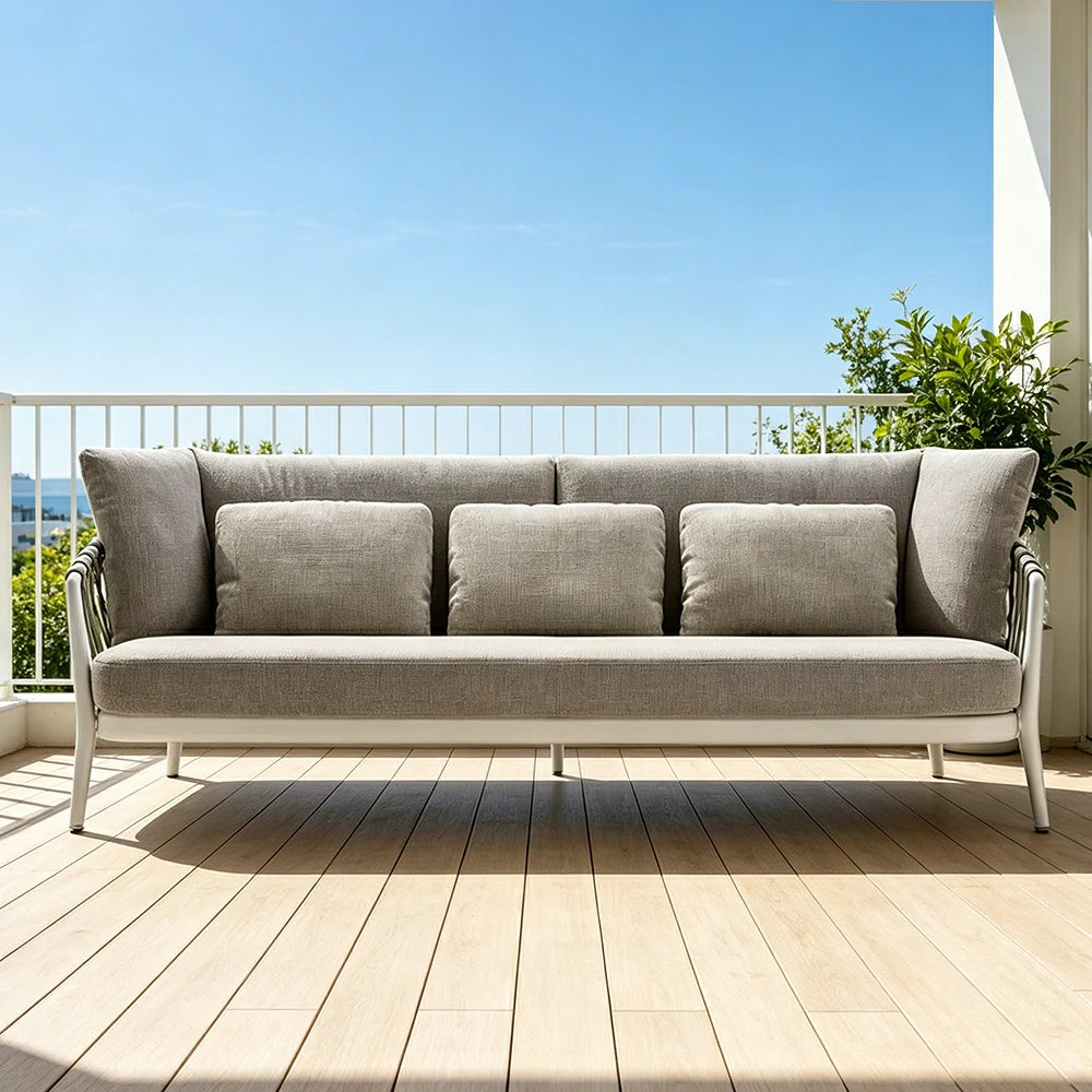 SOLARA Outdoor 3-Seater Sofa - Waterproof Fabric, 45D High-Density Foam for Patio Garden - Beige