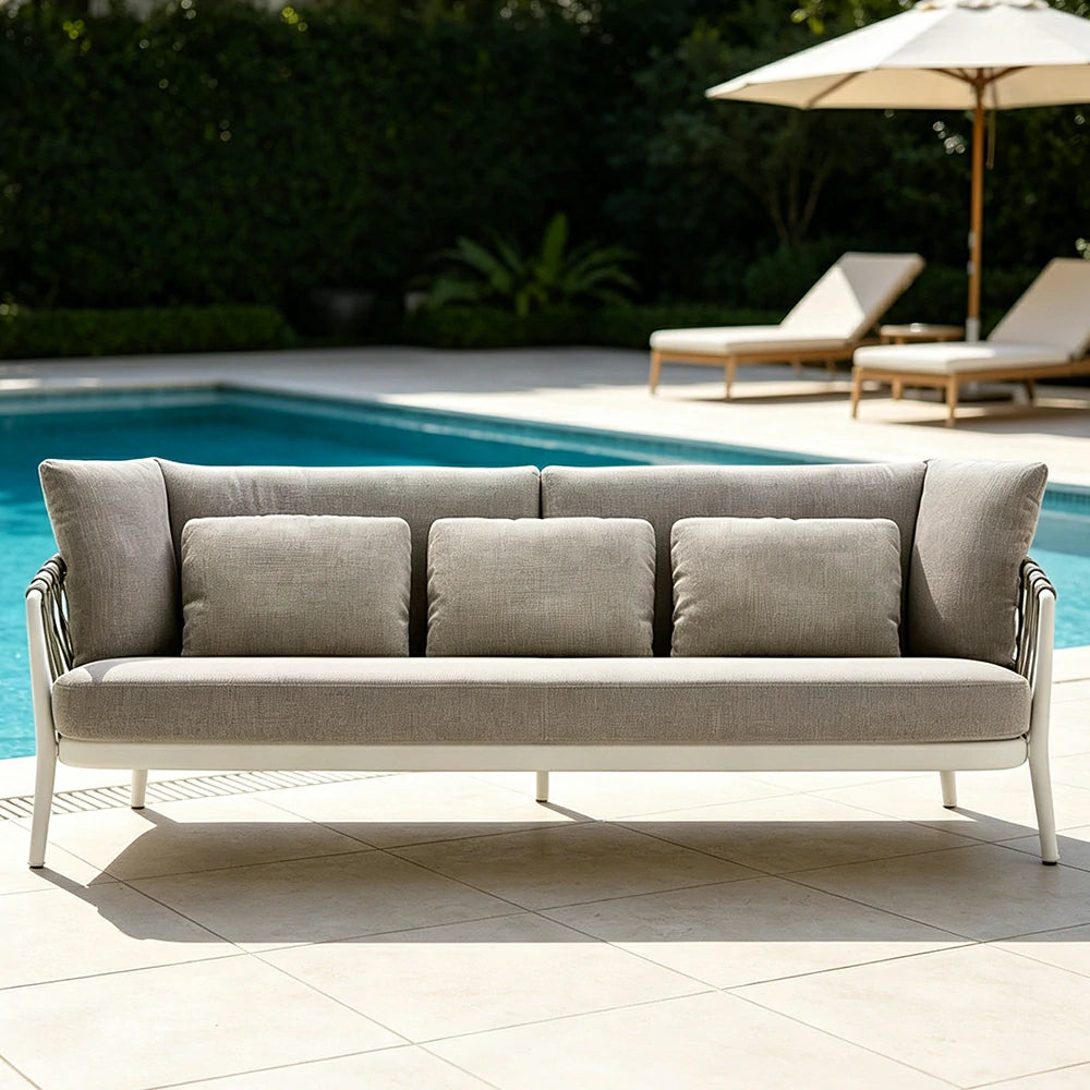 SOLARA Outdoor 3-Seater Sofa - Waterproof Fabric, 45D High-Density Foam for Patio Garden - Beige