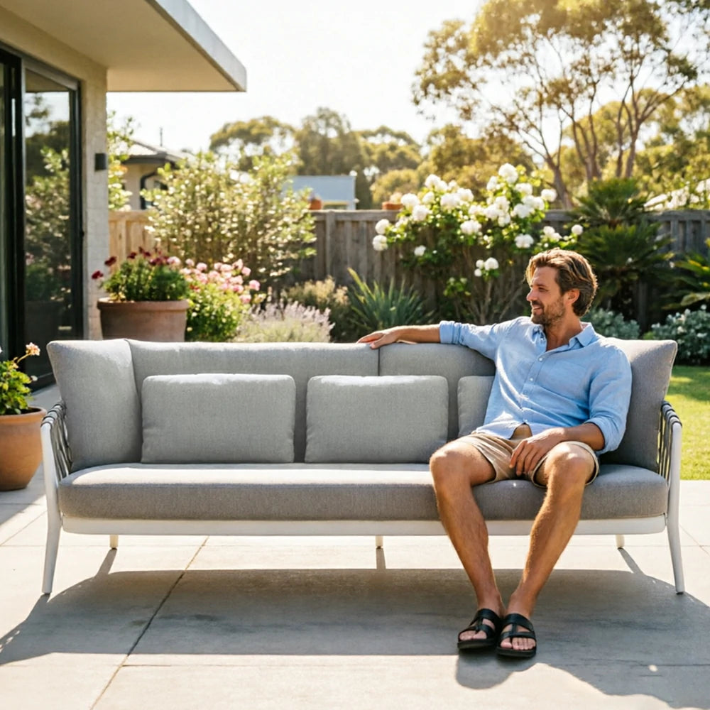 SOLARA Outdoor 3-Seater Sofa - Waterproof Fabric, 45D High-Density Foam for Patio Garden - Beige