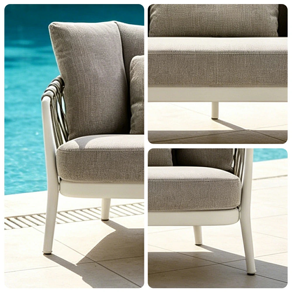 SOLARA Outdoor 3-Seater Sofa - Waterproof Fabric, 45D High-Density Foam for Patio Garden - Beige