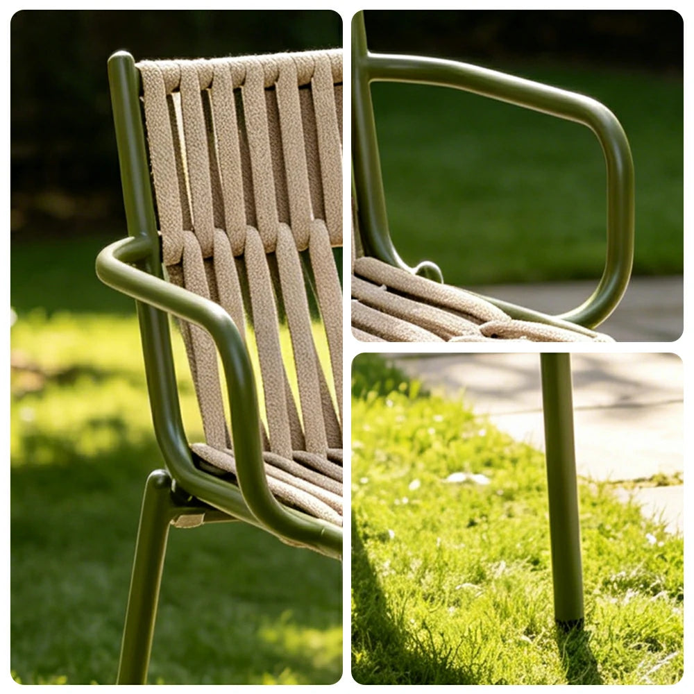 SOLARA Outdoor Rope Dining Chair - Handwoven Seat, Aluminium Frame for Patio Garden - Green