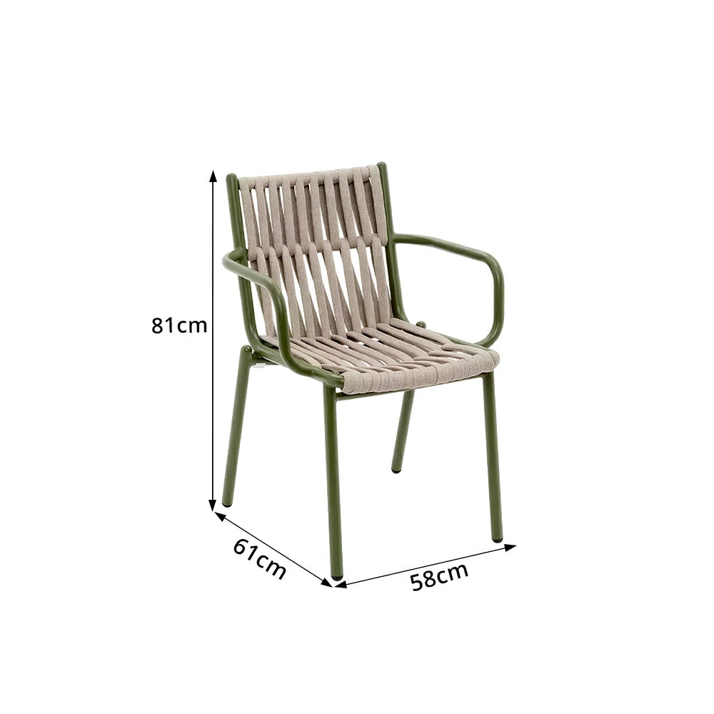 SOLARA Outdoor Rope Dining Chair - Handwoven Seat, Aluminium Frame for Patio Garden - Green