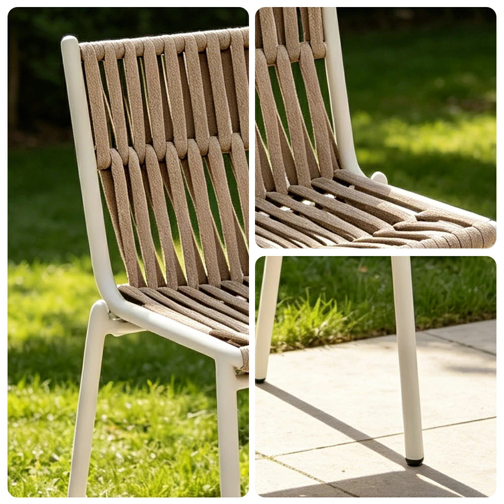 SOLARA Outdoor Armless Rope Dining Chair - Handwoven Seat, Aluminium Frame for Patio Garden - White