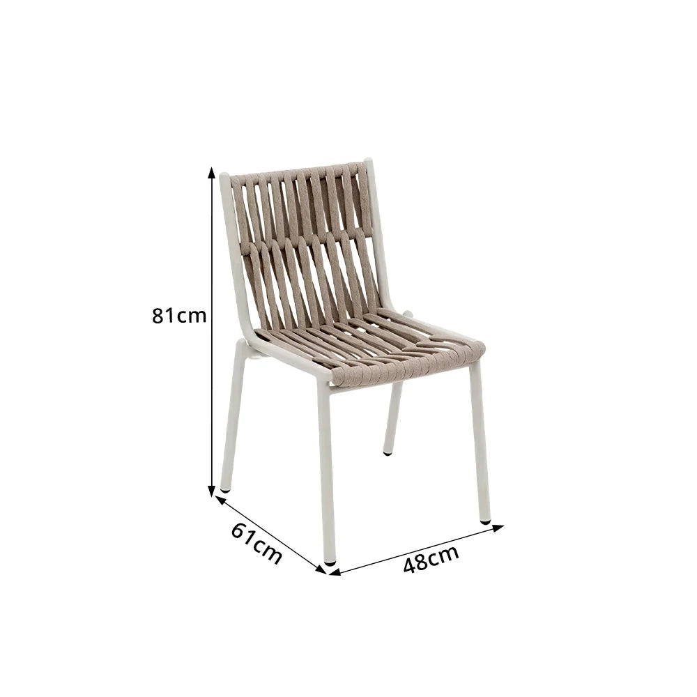 SOLARA Outdoor Armless Rope Dining Chair - Handwoven Seat, Aluminium Frame for Patio Garden - White