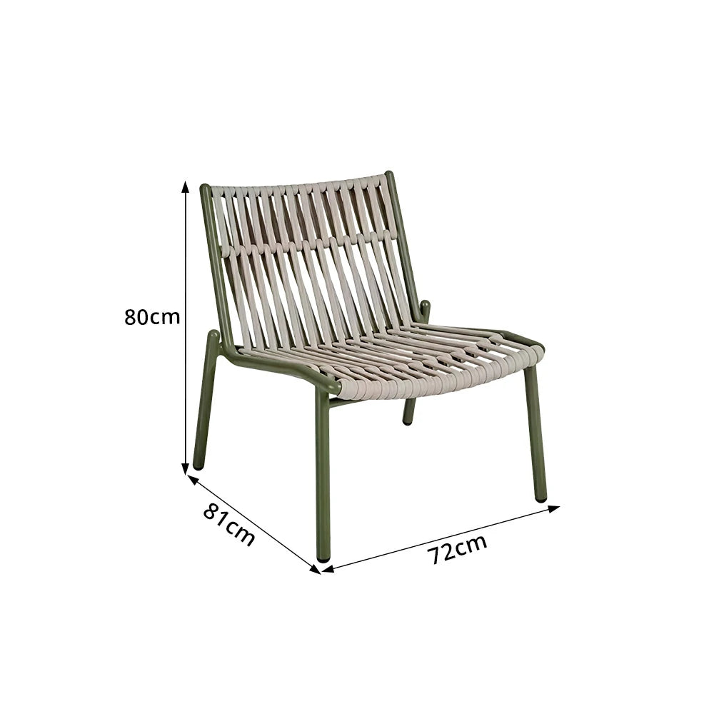SOLARA Outdoor Low Back Armless Rope Chair - Handwoven Seat, Aluminium Frame for Patio Garden - Green