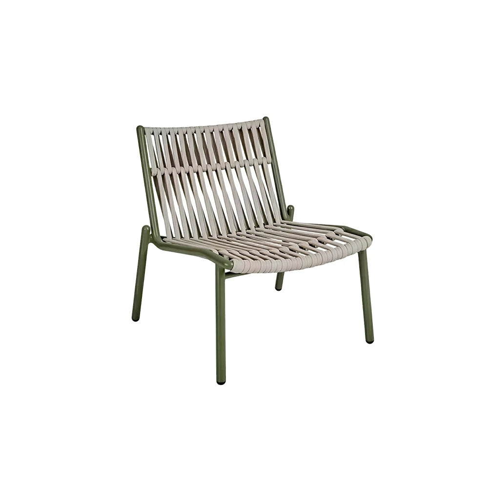 SOLARA Outdoor Low Back Armless Rope Chair - Handwoven Seat, Aluminium Frame for Patio Garden - Green