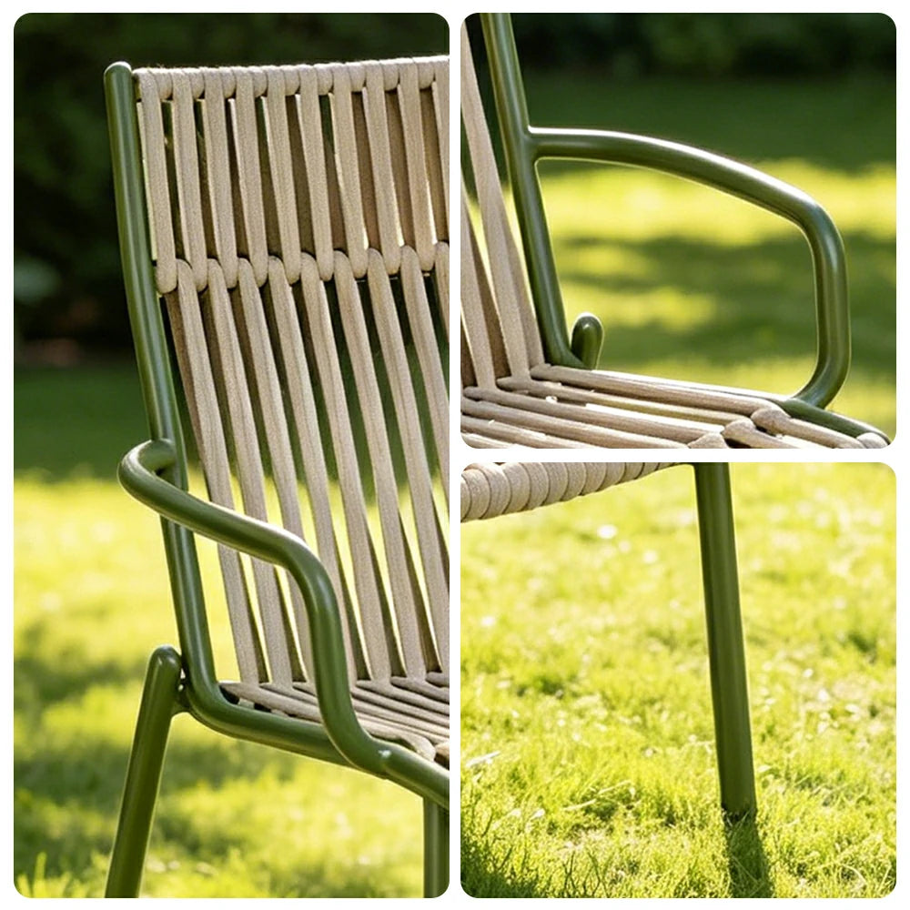 SOLARA Outdoor High Back Rope Lounge Chair - Handwoven Seat, Armrests, Aluminium Frame for Patio Garden - Green